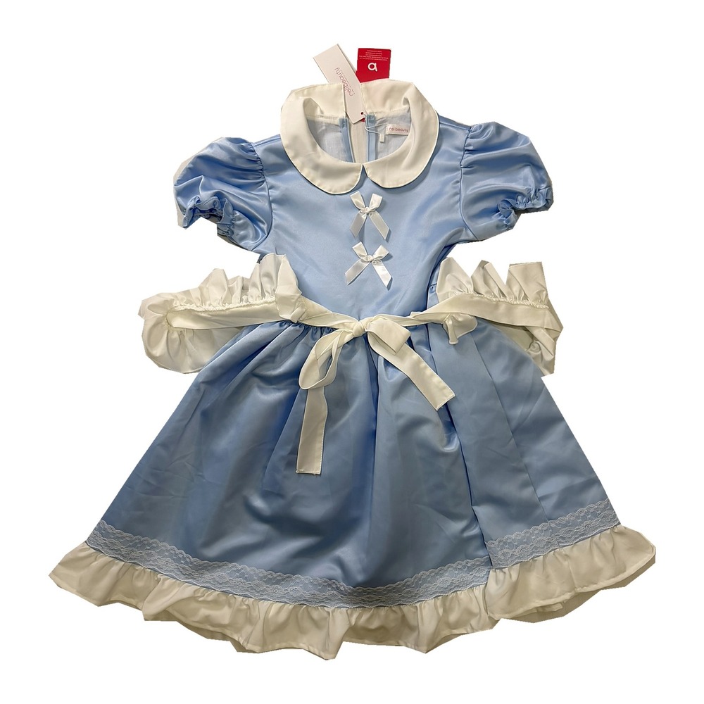 Relibeauty Kids Alice in Wonderland Costume Dress Blue Satin Ruffle Apron NWT